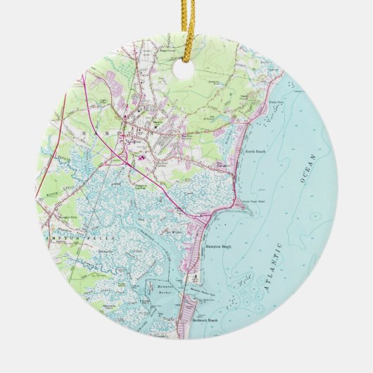 kaart van Hampton Beach NH (1957) Keramisch Ornament (Voorkant)