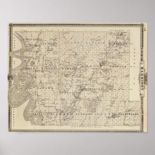 Kaart van Harrison County, staat Iowa Poster (Voorkant)