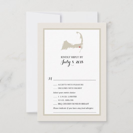 Kaart van Harwich Cape Cod | Bruiloft RSVP menu (Voorkant)