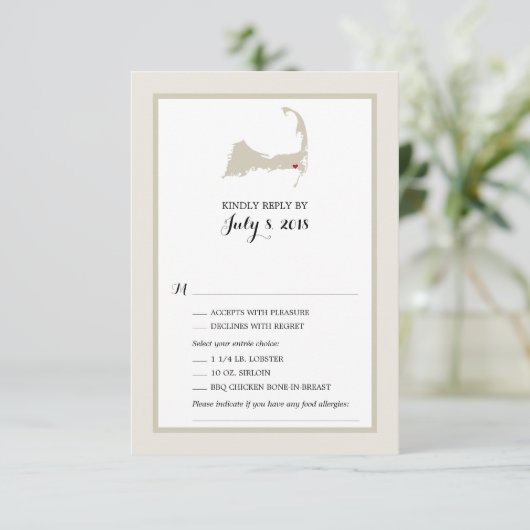 Kaart van Harwich Cape Cod | Bruiloft RSVP menu (Staand voorkant)