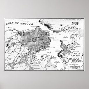 kaart van Havana Cuba (1898) 2 BW Poster