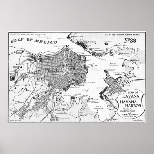  kaart van Havana Cuba (1898) 2 BW Poster (Voorkant)
