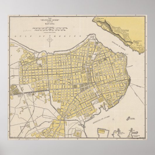 kaart van Havana Cuba (1905) Poster (Voorkant)