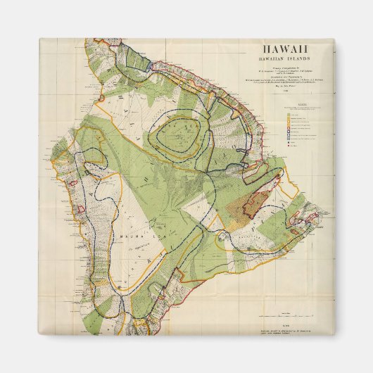  kaart van Hawaï (1906) Magneet (Voorkant)