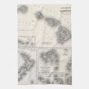 kaart van Hawaï en Nieuw-Zeeland (1855) Theedoek