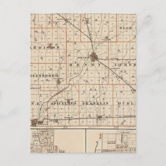 Kaart van Henry County met New Castle, Knachtstown (Voorkant)
