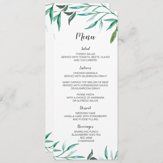 kaart van het 2-zijdige Boho Wedding Menu van de T (Voorkant / Achterkant)