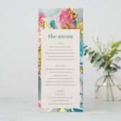 Kaart van het abstract Bold Pink Blue Floral Weddi (Staand voorkant)