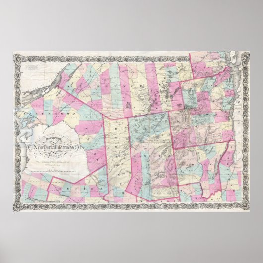 kaart van het Adirondack-gebergte (1867) Poster (Voorkant)