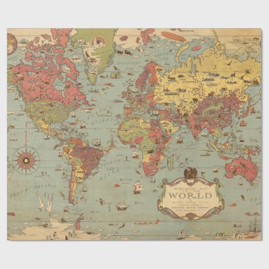  kaart van het Afbeelding van de wereld Cadeaupapier (Vlak)