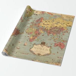  kaart van het Afbeelding van de wereld Cadeaupapier