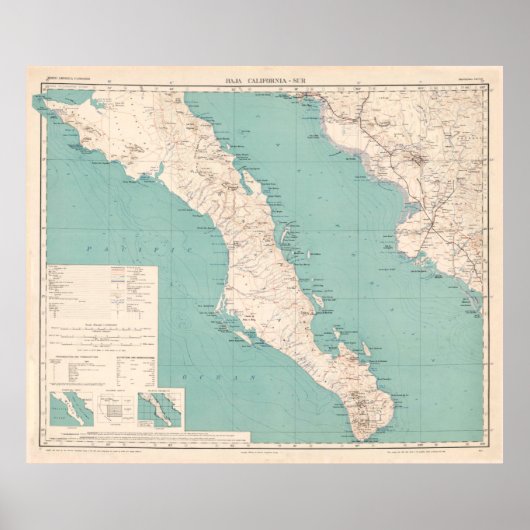  kaart van het Baja California Peninsula 1924 Poster (Voorkant)