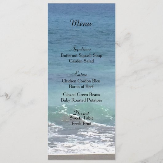 Kaart van het Beach and Ocean Wedding Menu (Voorkant)