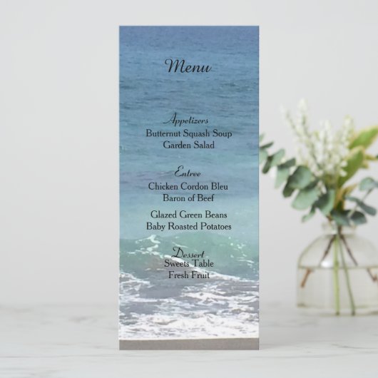 Kaart van het Beach and Ocean Wedding Menu (Staand voorkant)