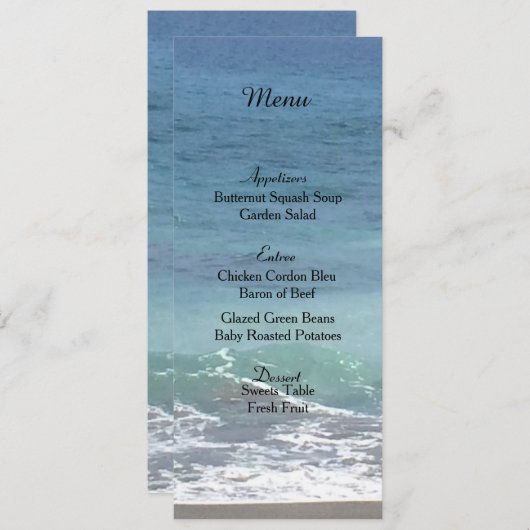 Kaart van het Beach and Ocean Wedding Menu (Voorkant / Achterkant)