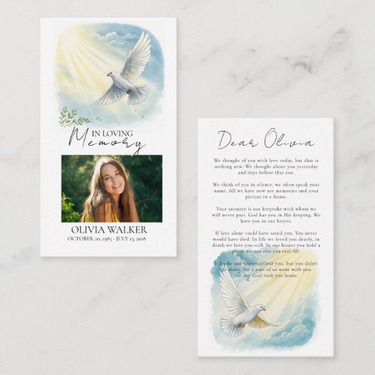 Kaart van het begrafenisgebed van Dove in Sunlight (Voorkant / Achterkant)