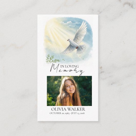 Kaart van het begrafenisgebed van Dove in Sunlight (Voorkant)