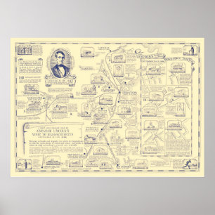 Kaart van het bezoek van Abraham Lincoln aan Massa Poster