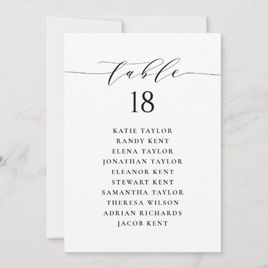 Kaart van het Black Minimalist Script Wedding Seat (Achterkant)