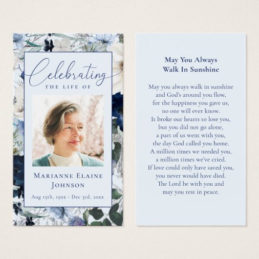 Kaart van het Blue Floral Memorial Funeral Prayer (Voorkant /achterkant)