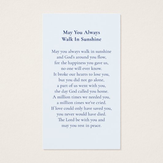 Kaart van het Blue Floral Memorial Funeral Prayer (Achterkant)