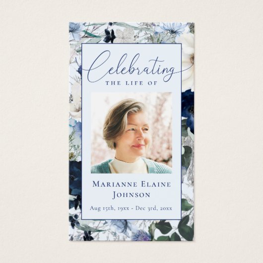 Kaart van het Blue Floral Memorial Funeral Prayer (Voorkant)