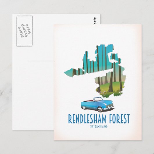  kaart van het bos Suffolk Rendlesham (Voorkant / Achterkant)