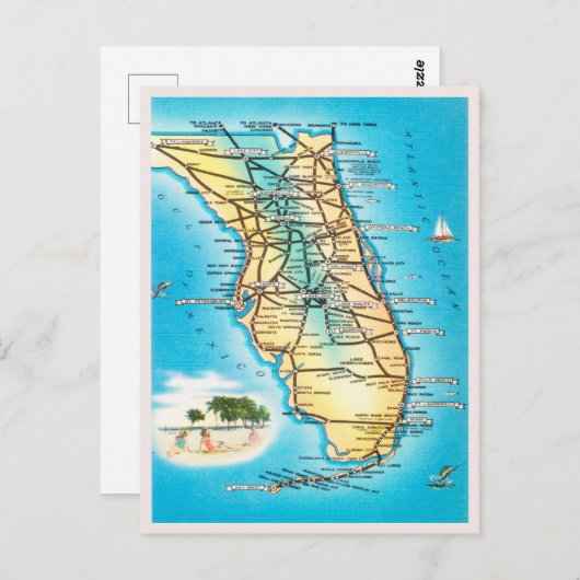  kaart van het Briefkaart voor reizen van Florida (Voorkant / Achterkant)