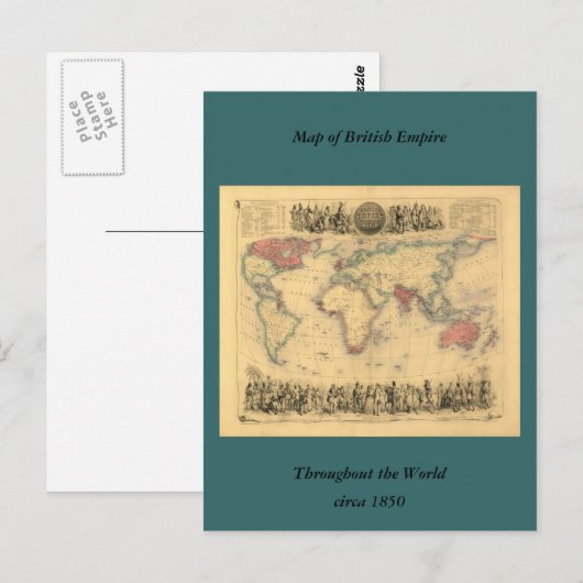 Kaart van het Britse Rijk van 1850 over de hele we (Voorkant / Achterkant)