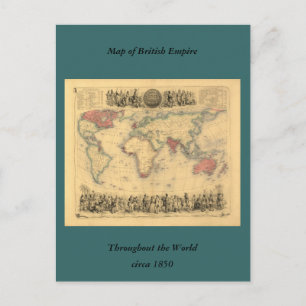 Kaart van het Britse Rijk van 1850 over de hele we