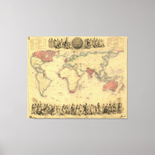 Kaart van het Britse Rijk van 1850 over de hele we Canvas Afdruk