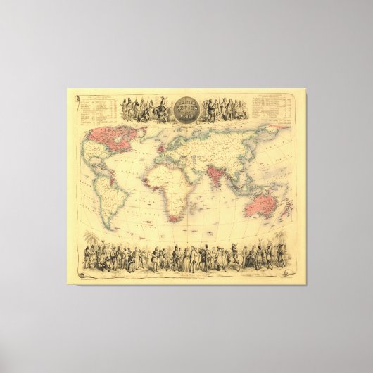 Kaart van het Britse Rijk van 1850 over de hele we Canvas Afdruk (Voorkant)