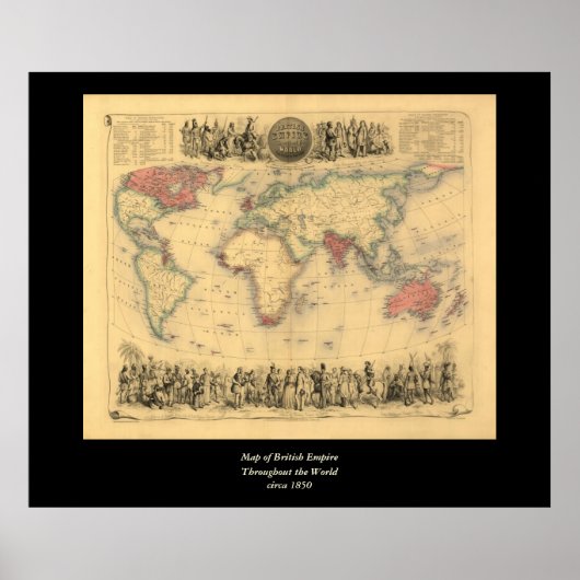 Kaart van het Britse Rijk van 1850 over de hele we Poster (Voorkant)