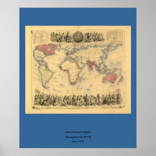 Kaart van het Britse Rijk van 1850 over de hele we Poster (Voorkant)