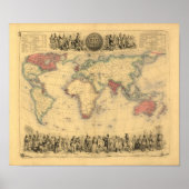 Kaart van het Britse Rijk van 1850 over de hele we Poster (Voorkant)