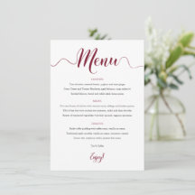 Kaart van het Burgundy Wedding Menu 5x7