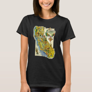  kaart van het Californische toeristische T-shirt 