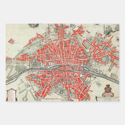 kaart van het Canvas van Parijs Frankrijk Inpakpapier Vel (Voorkant)