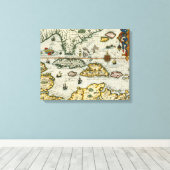 kaart van het Caribisch gebied (1594) Canvas Afdruk (Insitu (Houten vloer))