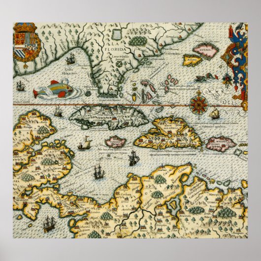  kaart van het Caribisch gebied (1594) Poster (Voorkant)
