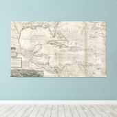 Kaart van het Caribisch gebied | 1715 Canvas Afdruk (Insitu (Houten vloer))