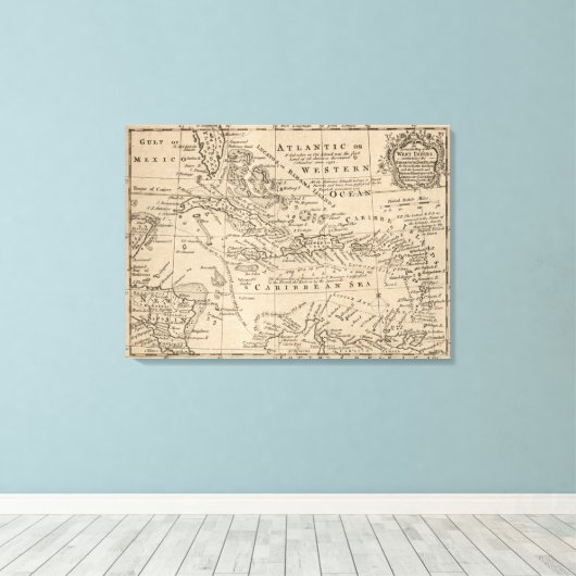 kaart van het Caribisch gebied (1763) Canvas Afdruk (Insitu (Houten vloer))