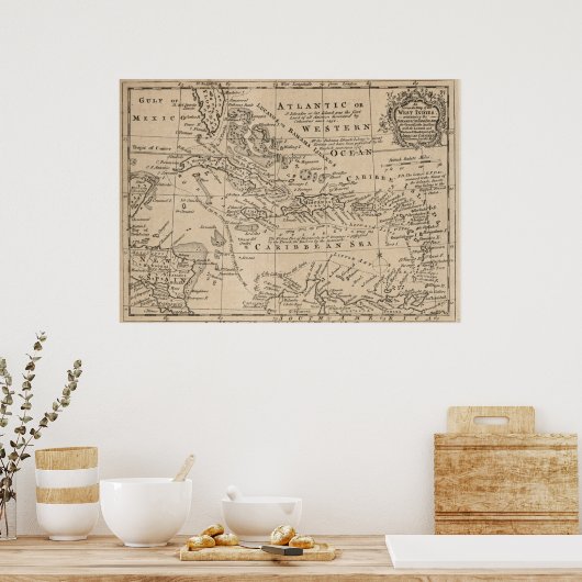 kaart van het Caribisch gebied (1763) Poster (Keuken)