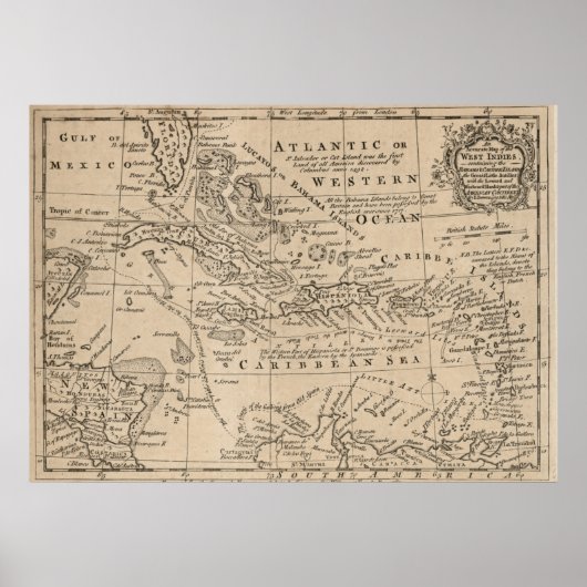 kaart van het Caribisch gebied (1763) Poster (Voorkant)