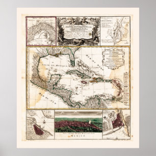 Kaart van het Caribisch gebied (1781) Poster