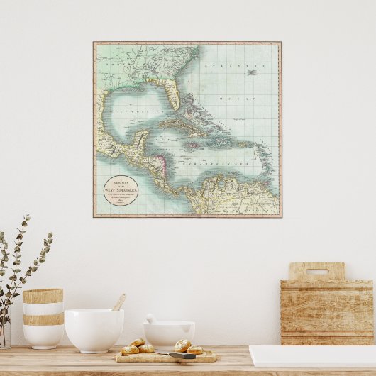  kaart van het Caribisch gebied (1803) Poster (Keuken)