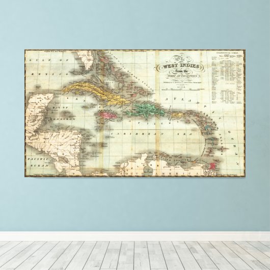  kaart van het Caribisch gebied (1834) Canvas Afdruk (Insitu (Houten vloer))