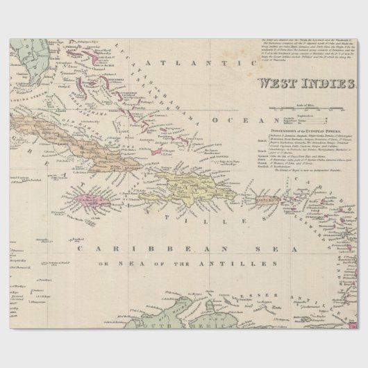  kaart van het Caribisch gebied (1850) Cadeaupapier (Vlak)