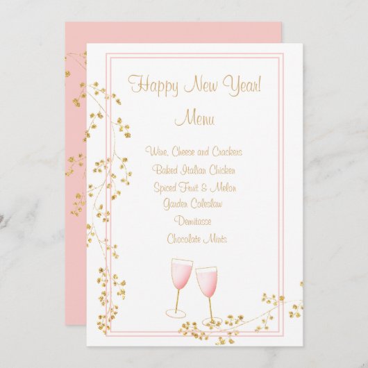 Kaart van het Champagne Toast Menu van Roze en Gol (Voorkant / Achterkant)