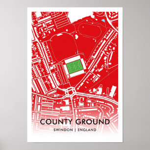 Kaart van het County Ground Stadium - Home of Swin Poster